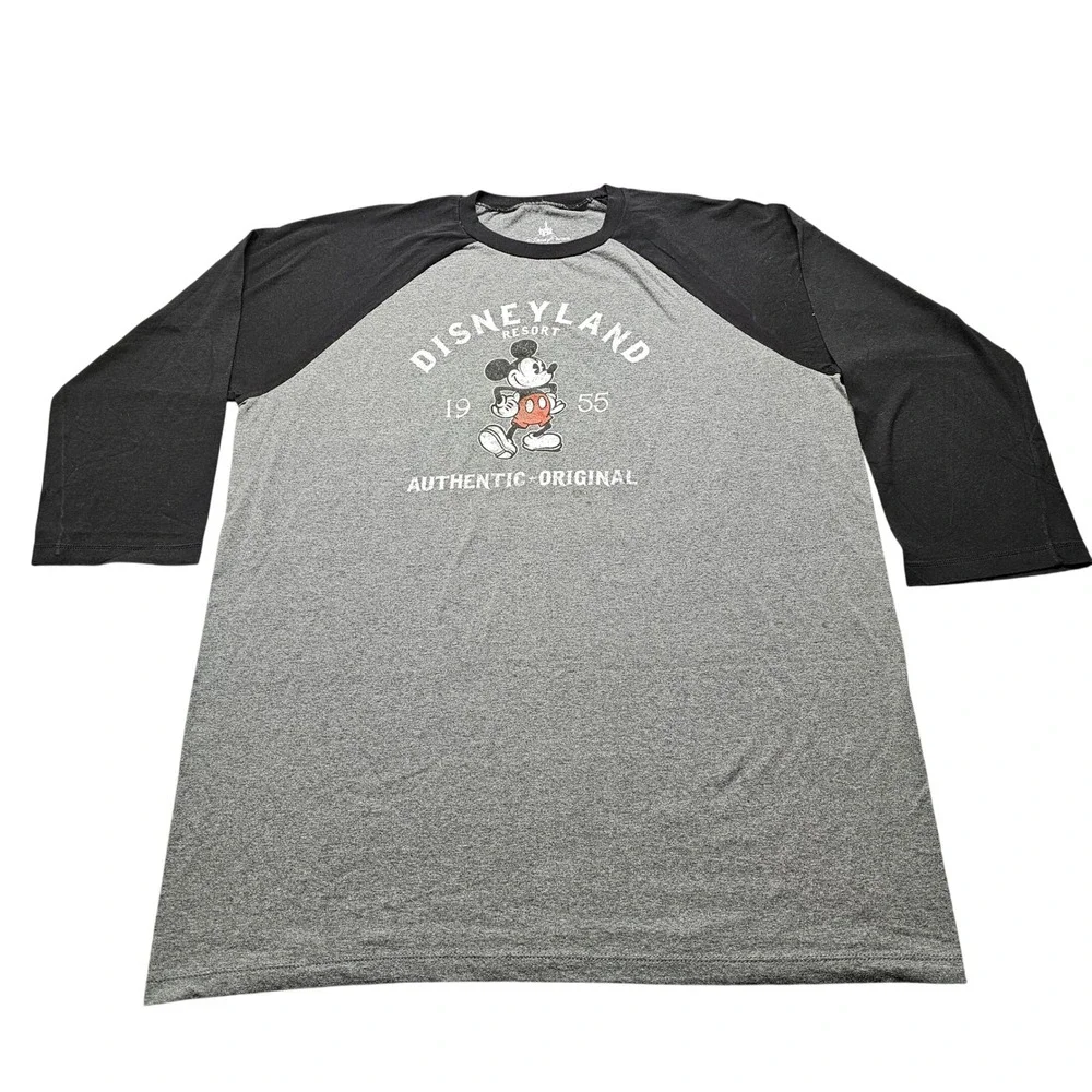 Disney‎ Parks Disneyland Resort Mickey Mouse Raglan Baseball Tee Gray Black XXL